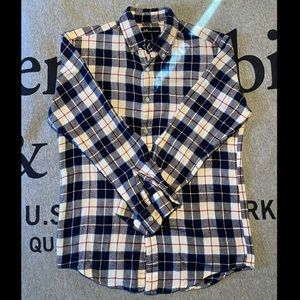 Blue & white casual button down with thin red strips